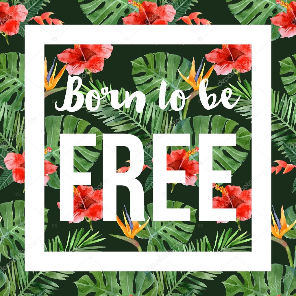 hand drawn tropical background with slogan