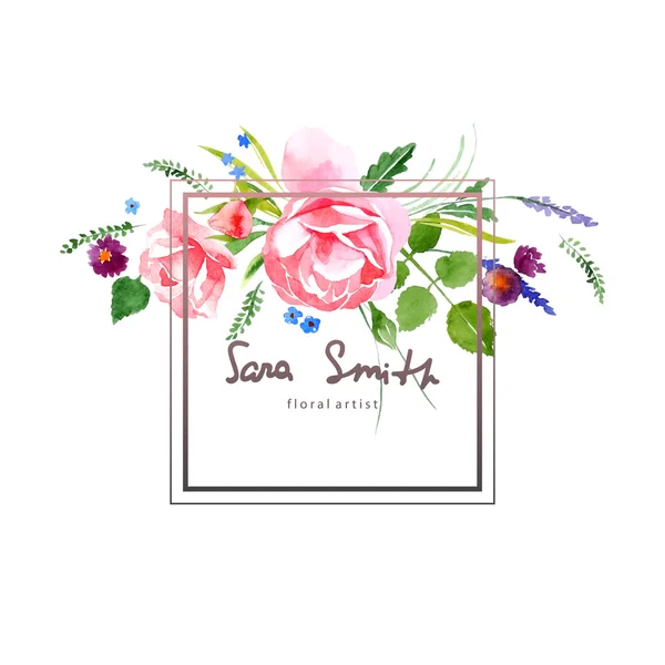 Aquarel floral kaart — Stockvector