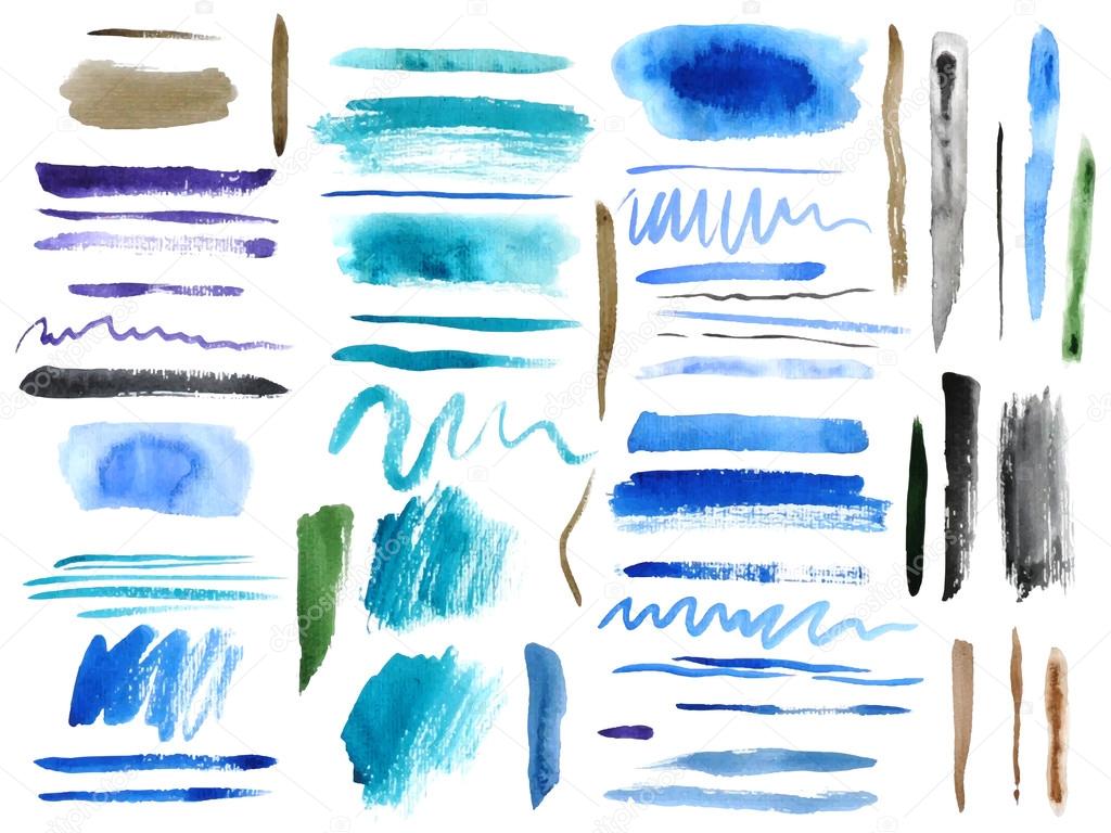 set of colorful watercolor brush strokes