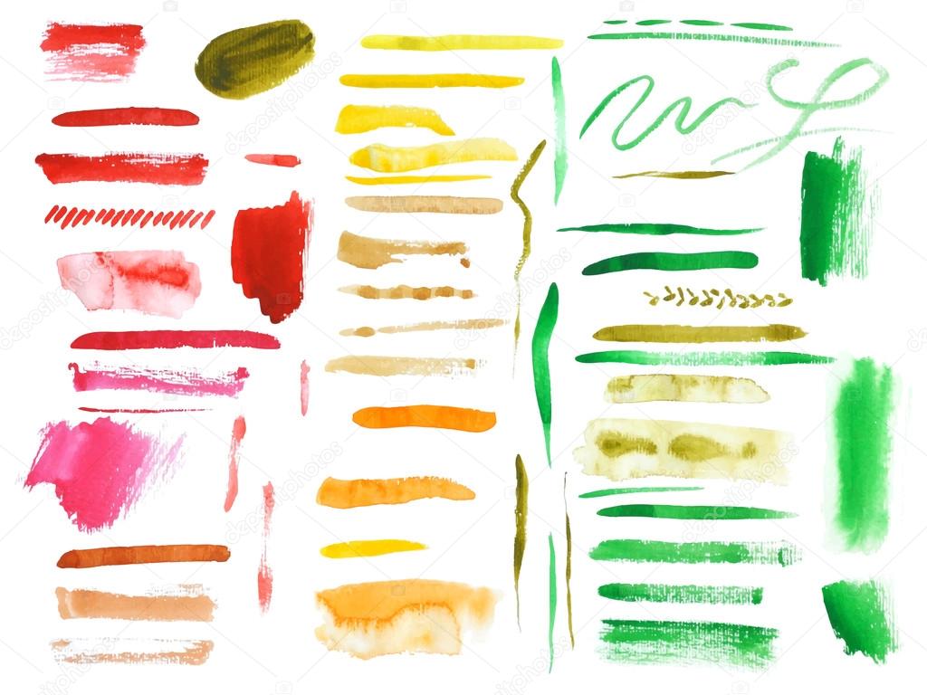 set of colorful watercolor brush strokes