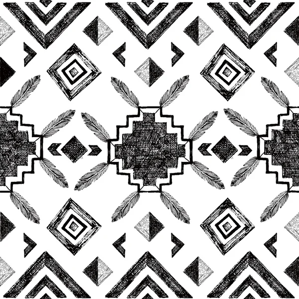 Motif sans couture tribal dessiné à la main — Image vectorielle