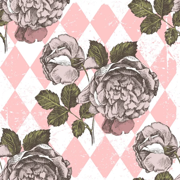 无缝点缀手绘制的玫瑰 — 图库矢量图片
