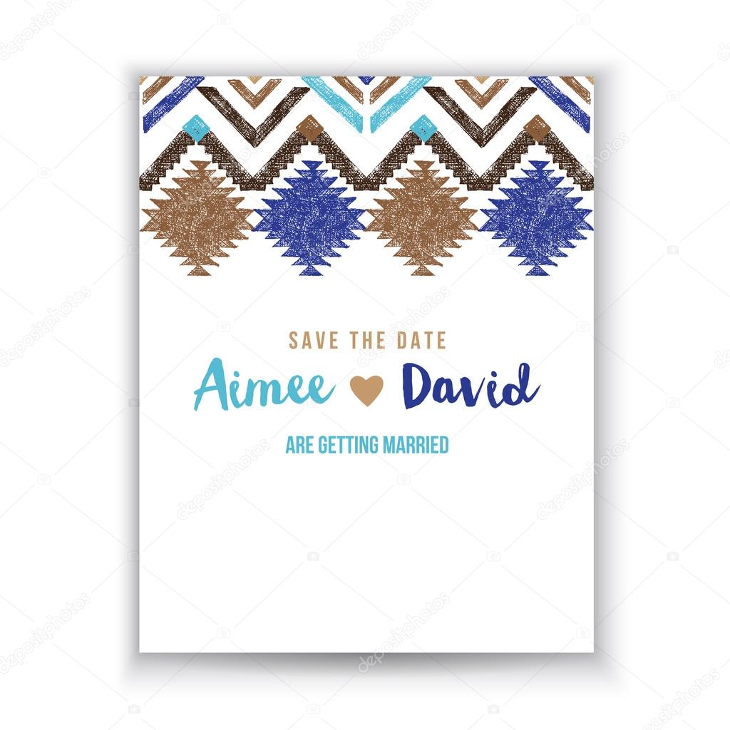 Save the date card with tribal ornaments