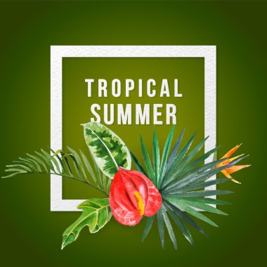 Arka plan ile suluboya tropikal bitki