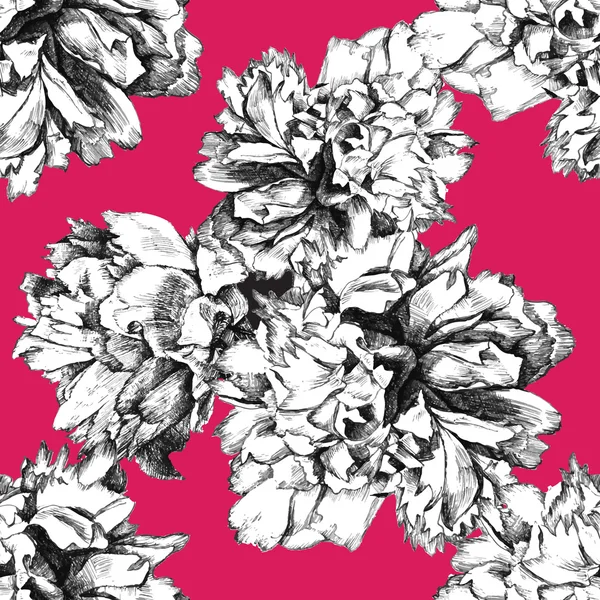 Motif de pivoine sans couture sur fond rose — Image vectorielle