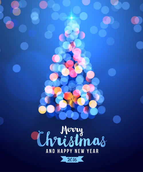 Tarjeta azul con luces de árbol de Navidad — Vector de stock