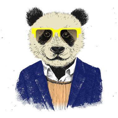 Elle çizilmiş hipster panda kadar giyinmiş 