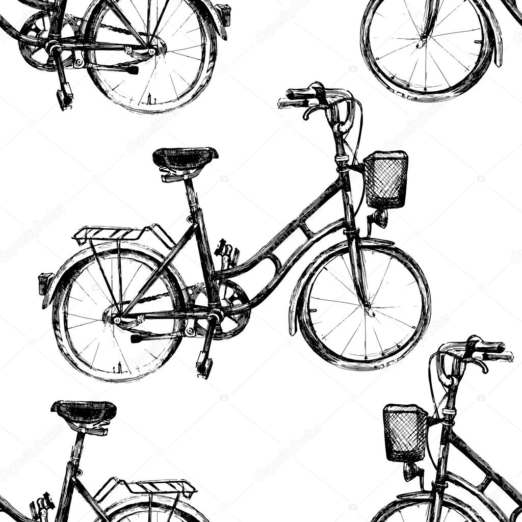 hand drawn seamless pattern with bicycle