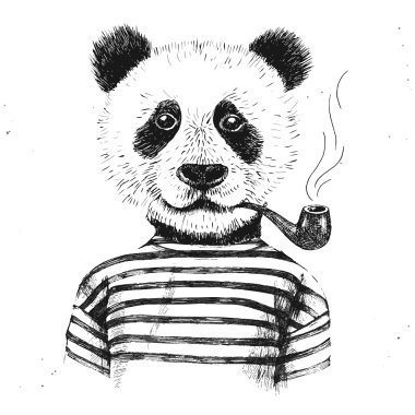 Hand drawn Illustration of hipster panda clipart