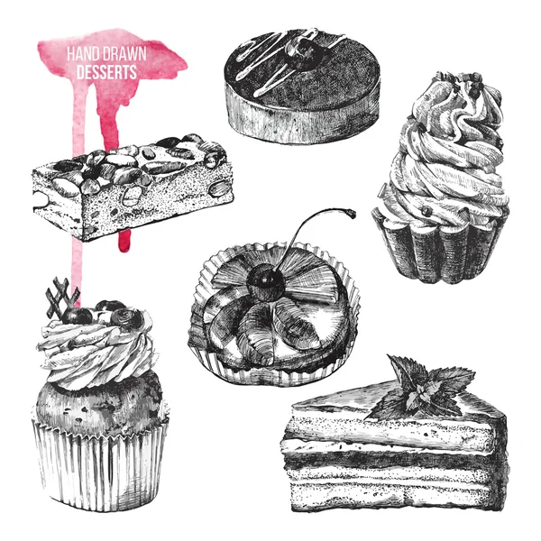 Ensemble de desserts dessinés à la main — Image vectorielle