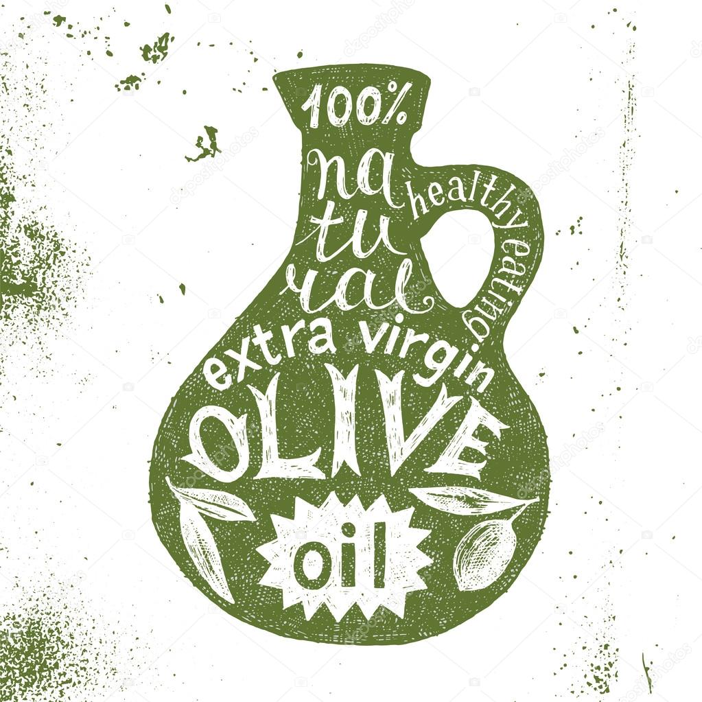 Silhouette of olive oil bottle with text design