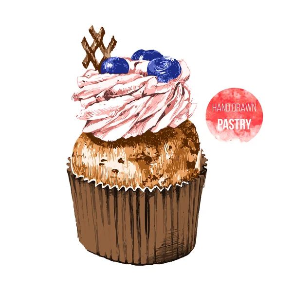 Cupcake dessiné à la main en couleur — Image vectorielle