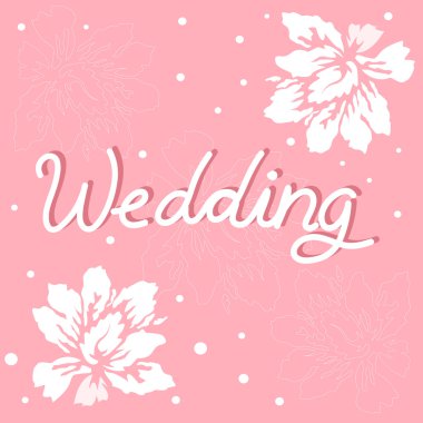 Pembe çiçek arka plan üzerinde düğün davetiyesi