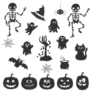 Cadılar Bayramı görüntüleri. Beyaz arkaplanda siluetler. 