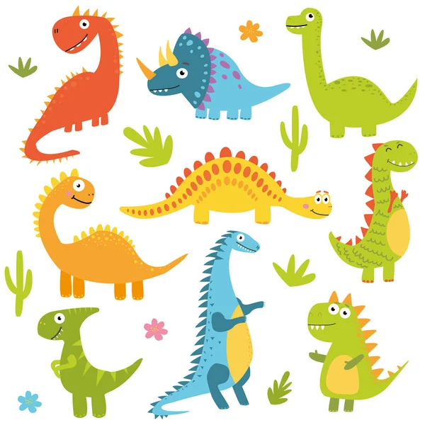 Funny Collection Dinosaur Cartoons Vector Illustration — Stock Vector