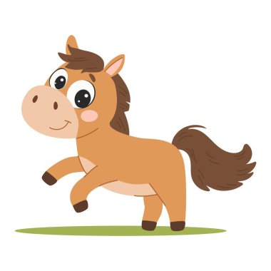 Beyaz arka planda izole edilmiş şirin at çizgi filmi vektör çizimi.