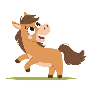 Beyaz arka planda izole edilmiş şirin at çizgi filmi vektör çizimi.