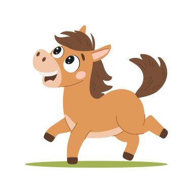 Beyaz arka planda izole edilmiş şirin at çizgi filmi vektör çizimi.