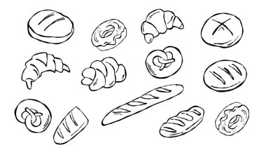 Bread doodle set. Hand drawn vector illustration of bread.