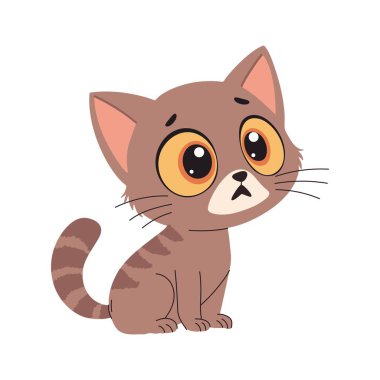 Cute cartoon cat with big eyes vector Illustration on a white background