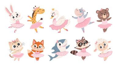 Şirin bir hayvan bale yapıyor. Çocuk tarzında bir vektör..