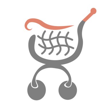 Süpermarket alışveriş arabası. Beyaz arka planda izole edilmiş alışveriş sepetinin basit düz vektör görüntüsü. Alışverişin, ticaretin, malların iki rengi.