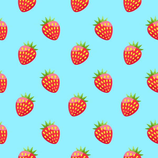 Strawberry Seamless Pattern Bright Cartoon Style Bright Voluminous Strawberries Sky — Stockvector