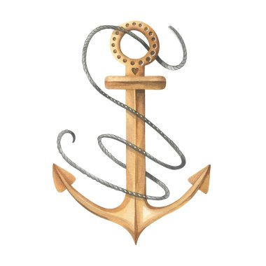 Büyük gemi çapası. Suluboya çizimi.