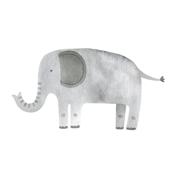 Gray Elephant Watercolor Drawing Isolated Object — Stock Photo, Image