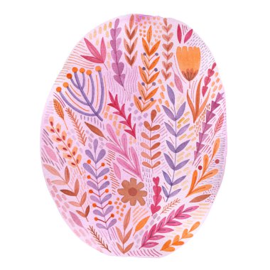 Bitkiler ve çiçeklerle dolu büyük bir suluboya noktası. Beyaz arkaplandaki izole nesne.