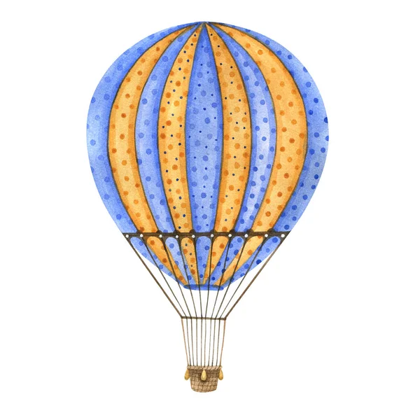 Flying Balloon Wicker Basket Watercolor Drawing White Background — Stock Photo, Image