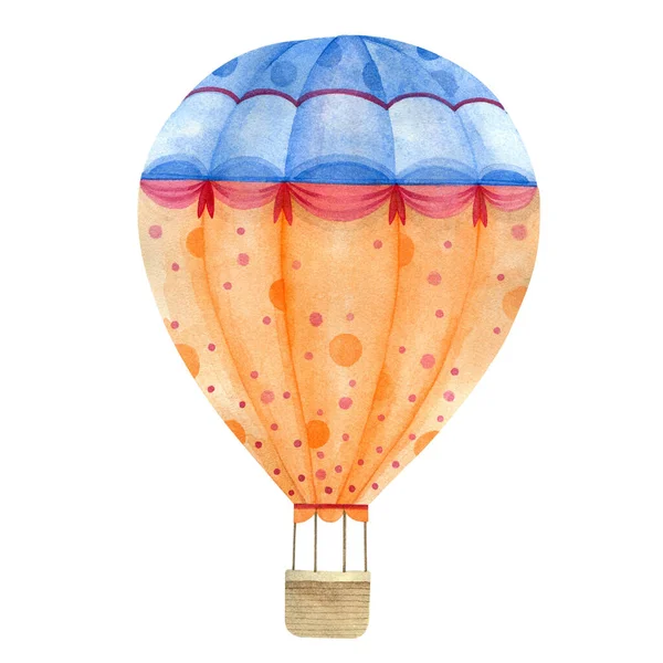 Balão Voador Com Uma Cesta Vime Desenho Aquarela Sobre Fundo Imagens De Bancos De Imagens