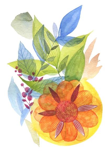 Large Bouquet Wildflowers Watercolor Drawing — Stock Photo, Image