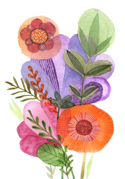 Large Bouquet Wildflowers Watercolor Drawing — Stock Photo, Image