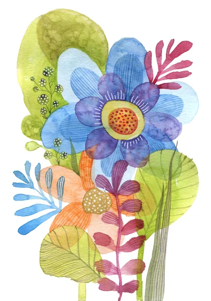 Gran Ramo Flores Silvestres Dibujo Acuarela — Foto de Stock