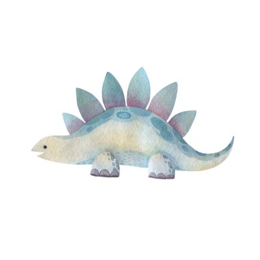 Küçük komik bir dinozor, suluboya çizimi. Beyaz arkaplandaki izole nesne.