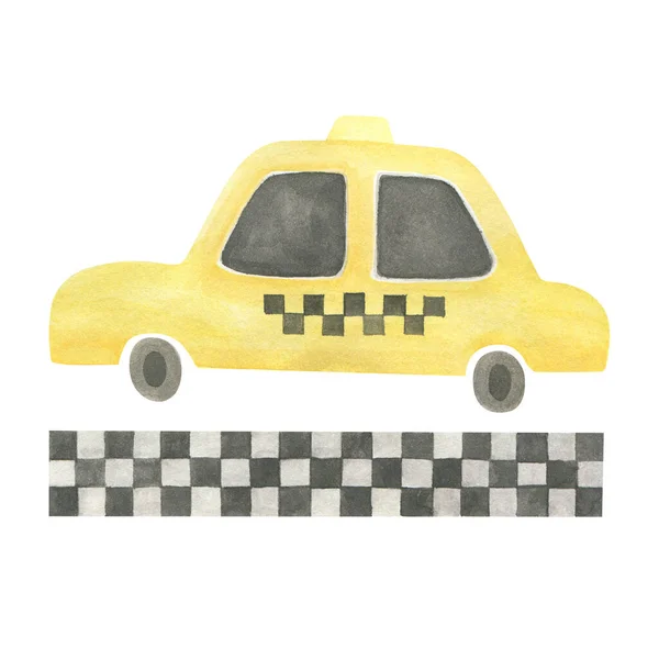 Dibujo Infantil Taxi Amarillo Acuarela Vehículo —  Fotos de Stock