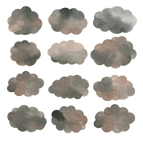 Set Clouds Clouds Watercolor Drawing — Stock Photo, Image
