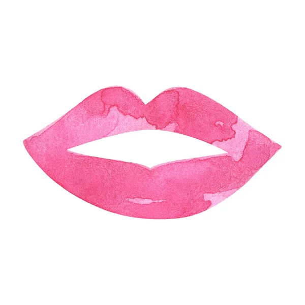 Pink Female Lips Painted Lipstick Silhouette Painted Watercolors — Stock Photo, Image