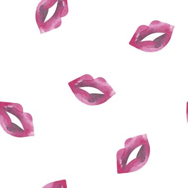 Beyaz arka planda, kusursuz suluboya desenli pembe kadın dudakları..