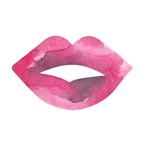 Lyserøde Kvindelige Læber Akvarel Tegning - Stock-foto
