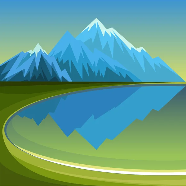 Paisaje de montaña con lago — Vector de stock