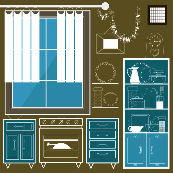Un ensemble de meubles de cuisine — Image vectorielle