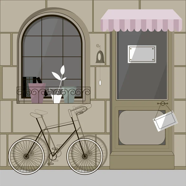 Vélo à l'entrée du café — Image vectorielle