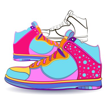 Colored sneakers with applications in the form of peas, side view clipart