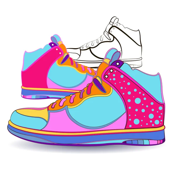 Colored sneakers with applications in the form of peas, side view — Stock Vector