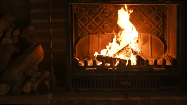 Burning Fireplace Background Design New Year Greetings Christmas — Stock Video