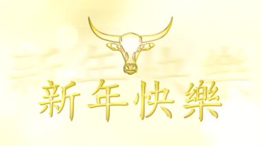 Öküz Yılı. Yeni Yıl 'ın kutlu olsun 2021 gecesi gökyüzünde ve yeni yıl yıldızlarının ve ışıklarının arka planında.