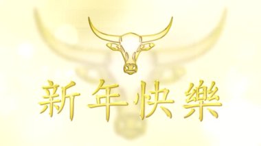 Öküz Yılı. Yeni Yıl 'ın kutlu olsun 2021 gecesi gökyüzünde ve yeni yıl yıldızlarının ve ışıklarının arka planında.