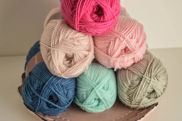 Colorful Woolen Balls Handicrafts Close — Stock Photo, Image